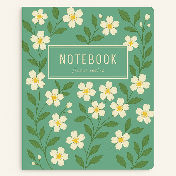 Beyaz Manolya Desenli Floral Seri Defter