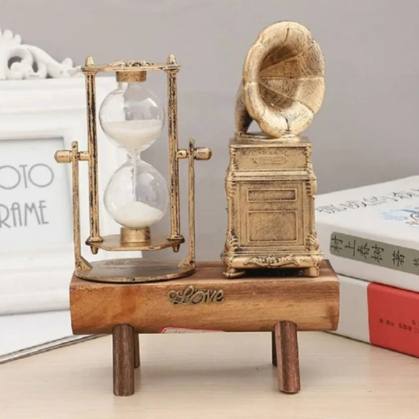 Nostaljik Gramofon Kum Saati - Dekoratif Masaüstü Süs