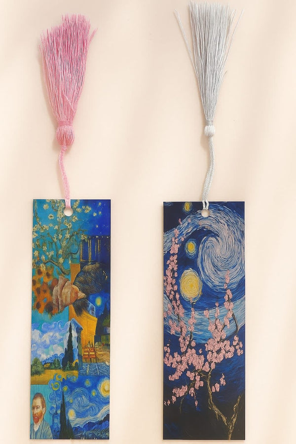 YLDZ Van Gogh Eserleri & Yıldızlı Gece Sakura Temalı Sert İkili Püsküllü Ayraç