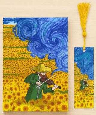 YLDZ Van Gogh Güneş Çiçekleri Tarlasında Keman Çalan Adam Tasarımlı Ajanda